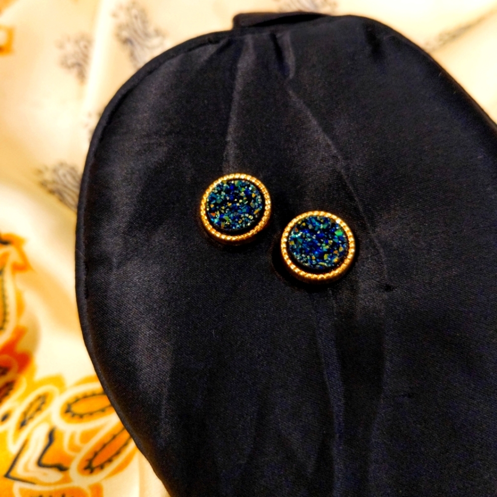 Sparkling Elegant Blue Crystal Gem Studs in Handmade Jewelry Box